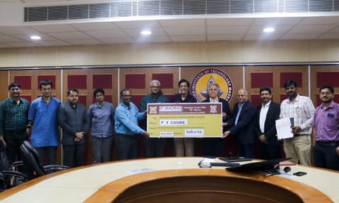 Prof V Kamakoti, Director, IIT Madras & Mr Dinanath Soni, Executive Director, Indrarka Quantum Technologies, during MoU signing event at campus on 18 Aug