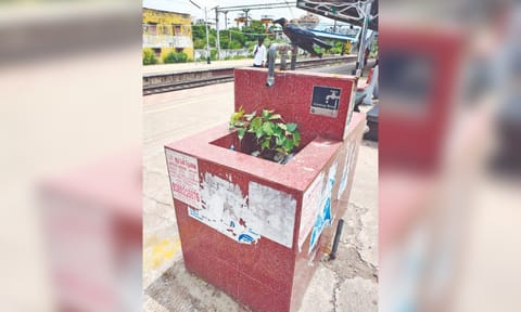 One of the damaged drinking water basins at Chetpet station falling under Southern Railway