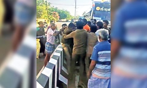 Screen grab of bus crew attacking each other on Wednesday 