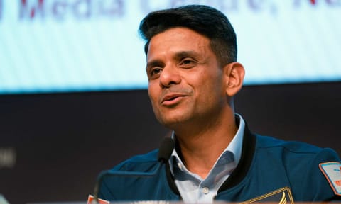 Astronaut and Group Captain Shubhanshu Shukla addresses a joint press briefing about Axiom-4 mission, in New Delhi, Thursday, Aug. 21, 2025 (PTI) 