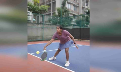 A player returns a shot during the selection trials on Saturday 