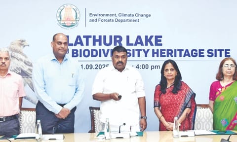 Minister Rajakannappan along with senior officials including additional secretary Supriya Sahu releases the notification