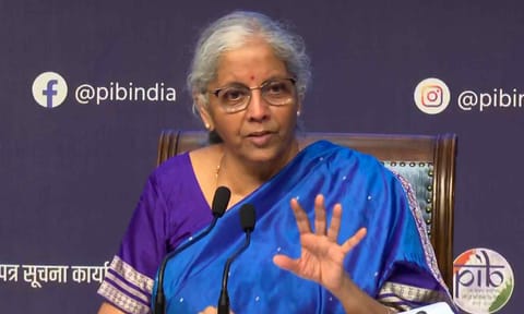 Union Finance Minister Nirmala Sitharaman addresses the media regarding the 56th GST Council meeting, in New Delhi, Wednesday, Sept. 3, 2025 (PTI) 