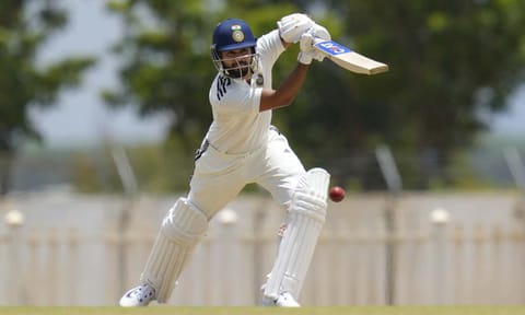 West Zone's Shreyas Iyer reacts during the second day of the Duleep Trophy 2025 second semifinal cricket match between Central Zone and West Zone, at BCCI Centre of Excellence ground, in Bengaluru, Karnataka, Friday, Sept. 5, 2025 (PTI) 