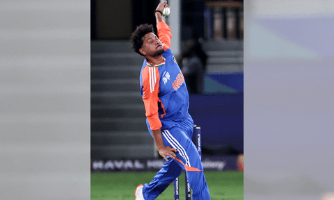 Kuldeep Yadav in action during the match