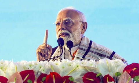 Prime Minister Narendra Modi speaks during the inauguration of various development projects, in Imphal, Manipur (PTI) 