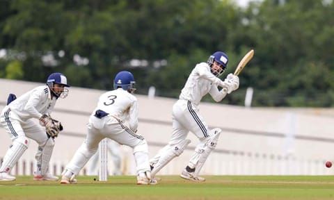 Central Zone's Yash Rathod plays a shot during the third day of the Duleep Trophy final 
