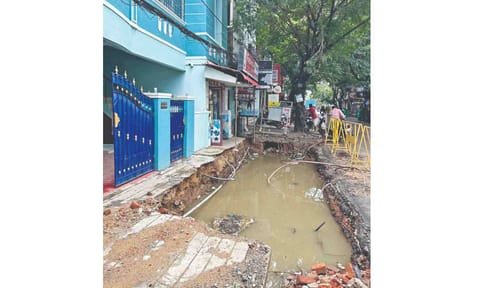 Snail pace work for laying stormwater drains in Jai Nagar has also damaged existing sewage and drinking water lines 