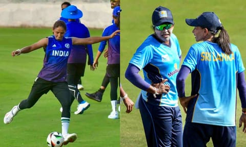 India and Sri Lanka players during training 