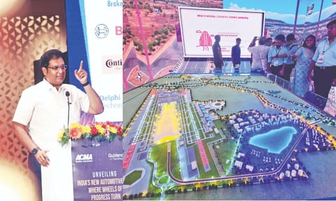 Minister for Industries TRB Rajaa; Model of the Parandur greenfield airport 