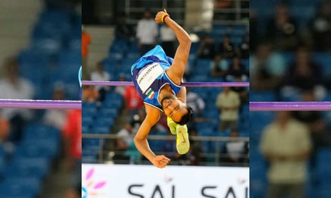  India's Praveen Kumar competes in the Men's High Jump T64 event during the World Para Athletics Championships 2025, at Jawaharlal Nehru Stadium, in New Delhi, Saturday (PTI)