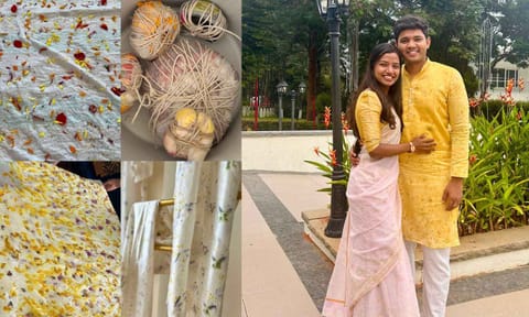House of Murah works with pure silk; Bhuvana and her husband in eco-printed clothes 