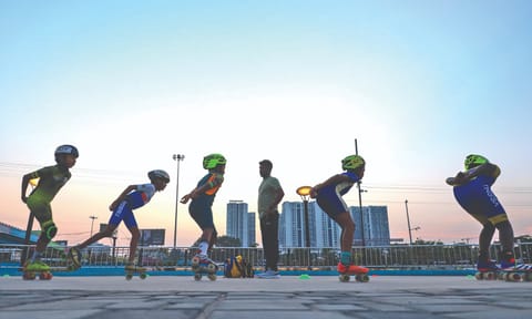 Children skating at the Eco Park on Tuesday evening