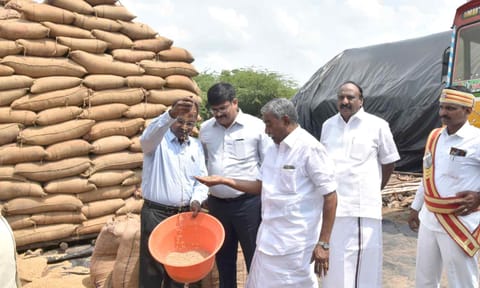TNCSC Managing Director A Annadurai inspects a DPC in Tiruvarur on Wednesday 