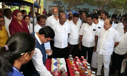 Health Minister Ma Subramanian inspects the “Nalam Kaakkum Stalin” health camp at Vellakkal Government Higher Secondary School in Chengalpattu, on Saturday 