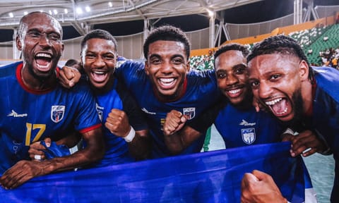 Cape Verde players celebrate after qualifying 