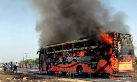  A jammed door in the AC sleeper bus that caught fire near Jaisalmer (PTI) 