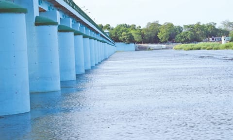 Water flows from Upper Anicut (Mukkombu)