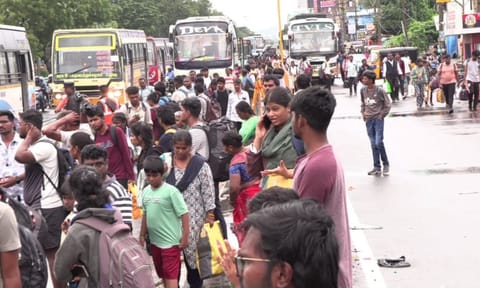  At the Kilambakkam bus terminus, as several government and private buses stop along the Chennai–Tiruchy National Highway to drop passengers instead of entering the terminal.