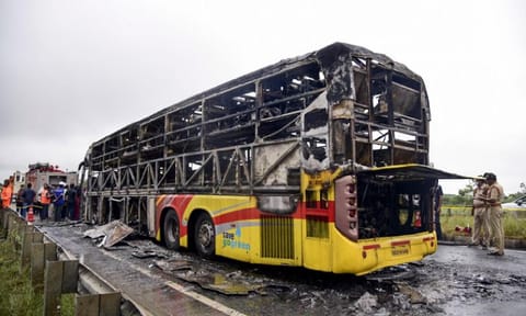 The bus after the accident in Kurnool. (PTI)