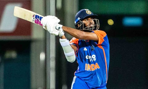 India's Washington Sundar bats during the T20 cricket international between India and Australia in Hobart, Australia, Sunday, Nov. 2, 2025 (PTI) 