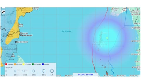 An earthquake of 5.4 magnitude was recorded in the Andaman Sea on Sunday.(Photo: National Center for Seismology)