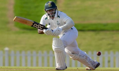 Temba Bavuma plays a shot during the match 