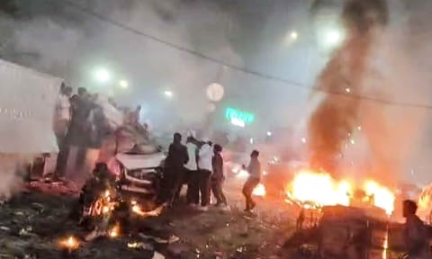 Rescue work underway after a blast occurred in a parked car near Red Fort, in New Delhi, Monday, Nov. 10, 2025 (PTI) 