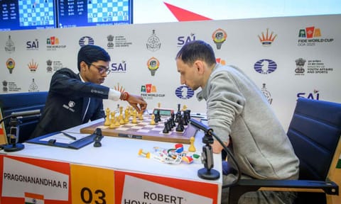 R Praggnanandhaa during a match at the World Cup 