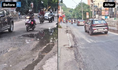 Sterling Road before and after the relaying work. 