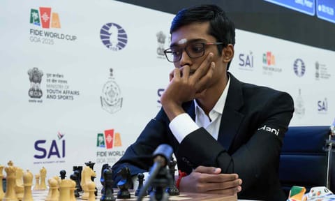 R Praggnanandhaa during the match against Daniil Dubov 