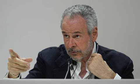 André Corrêa do Lago, COP30 president, gestures during a news conference at the COP30 U.N. Climate Summit, Monday, Nov. 17, 2025, in Belem, Brazil. (AP) 