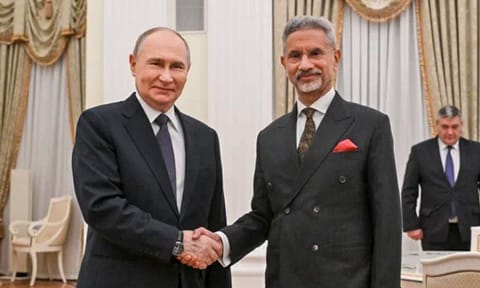 External Affairs Minister S Jaishankar during a meeting with Russian President Vladimir Putin in Moscow (PTI)