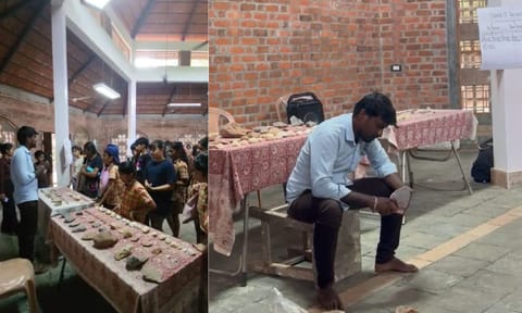 (L_R) Pic from the workshop, Anbazhagan K, an experimental archaeologist from the University of Madras