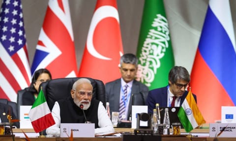 Prime Minister Narendra Modi addresses a session during the G20 Leaders' Summit, in Johannesburg, South Africa (PTI) 