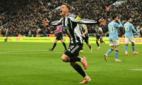 Harvey Barnes celebrates after scoring his second of the night 