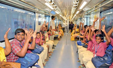 Special students enjoying the Metro train ride on Tuesday