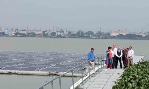 A floating solar power plant established at the Big Tank in Ukkadam 