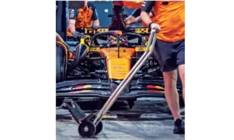 Oscar Piastri drives his car out of the pitlane during a track session