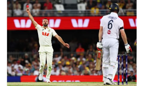 Australia's Michael Neser celebrates after takes the catch to get England's Zak Crawley out during the second Ashes cricket test match between Australia and England in Brisbane, Saturday, Dec. 6, 2025 (PTI) 
