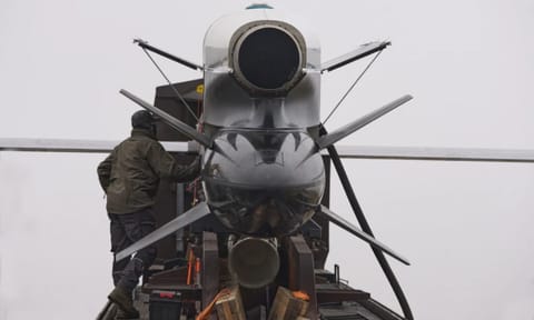 Workers and military inspect Ukrainian Fire Point’s Flamingo missiles during handover to the military in an undisclosed location in Ukraine. (Photo: AP)