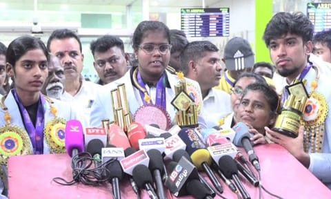 World Carrom Champions at the Chennai Airport