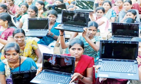File image of students who received laptops from TN government 