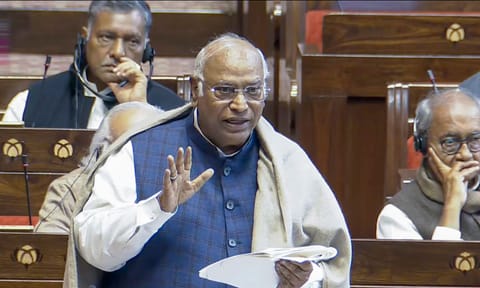 Leader of the Opposition in Rajya Sabha Mallikarjun Kharge speaks in the House