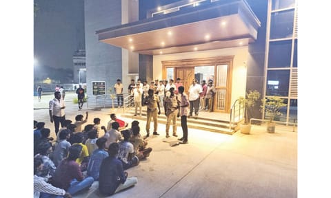 Students protesting outside the hostel 