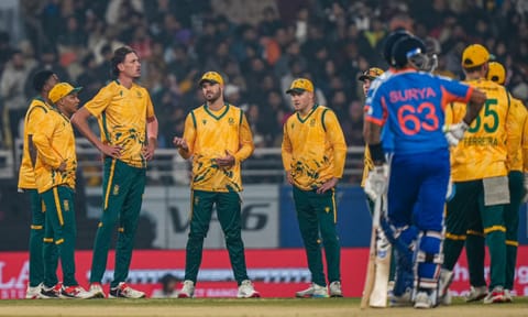 India's Shubman Gill, right, returns to pavilion after his dismissal by South Africa's Lungi Ngidi during the second T20 International cricket match of a series between India and South Africa, at Maharaja Yadavindra Singh International Cricket Stadium, in New Chandigarh, Thursday (PTI)