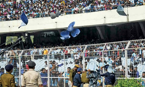 Spectators hurl chairs at security personnel after Messi’s exit