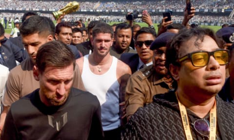 Messi is being escorted from the Salt Lake Stadium on Saturday (IANS) 