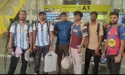 The city-based football fans at the airport on Sunday