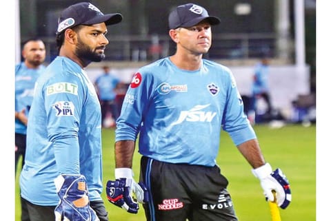 Delhi Capitals captain Rishabh Pant (left) with head coach Ricky Ponting
